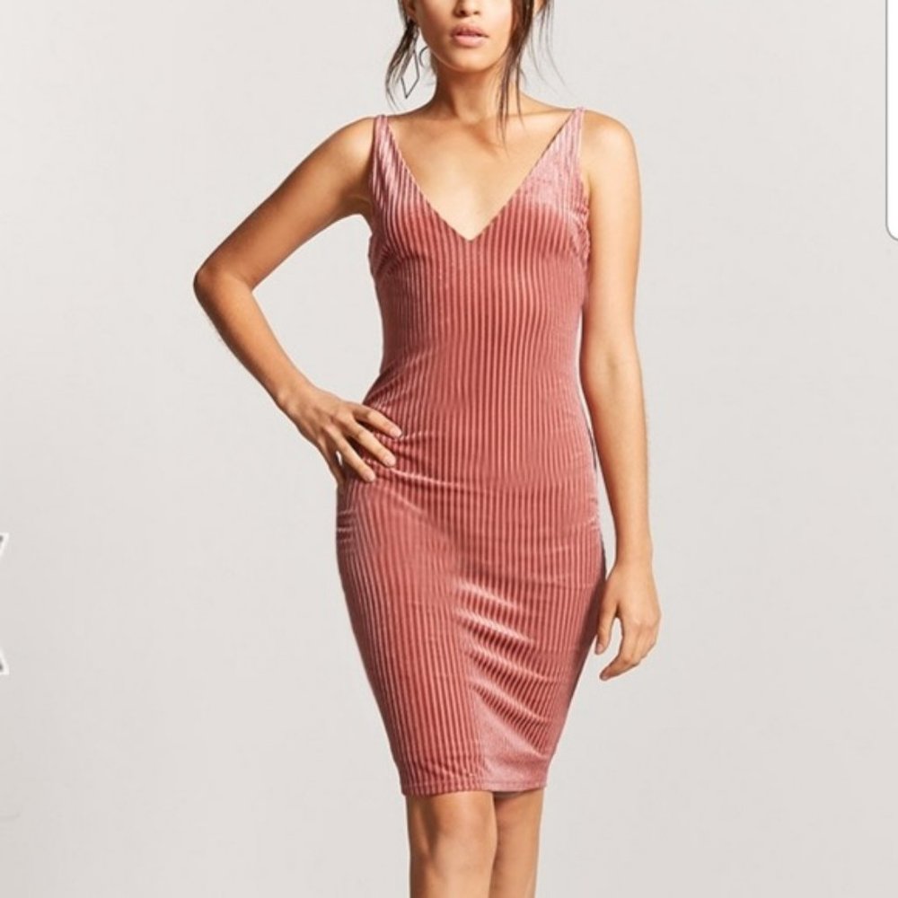 Rose Striped Velvet Bodycon Midi Dress from Forever 21